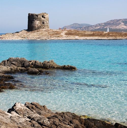 la pelosa a Stintino, sullo sfondo l'Asinara