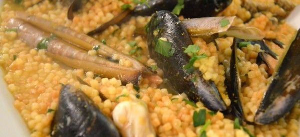 Fregula mussels and razor clams