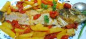 Sea bass with potatoes Tomatoes and Saffron